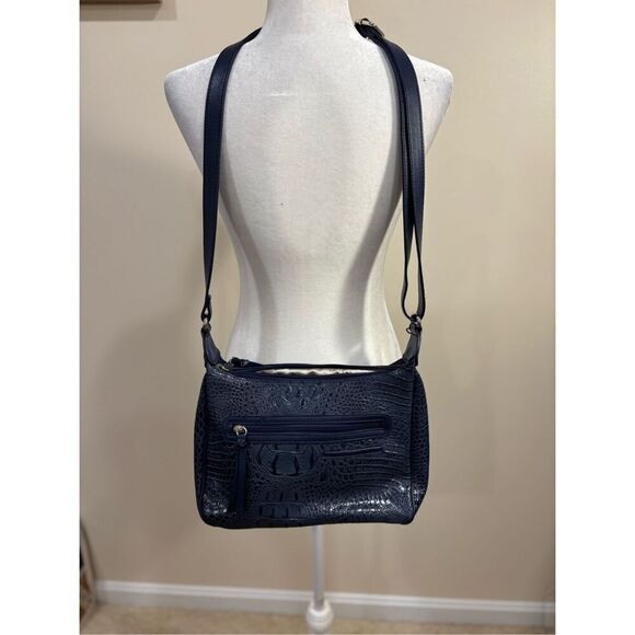 MC Women's Faux Leather Croc Embossed Shoulder Crossbody Bag Navy Blue - Picture 6 of 6